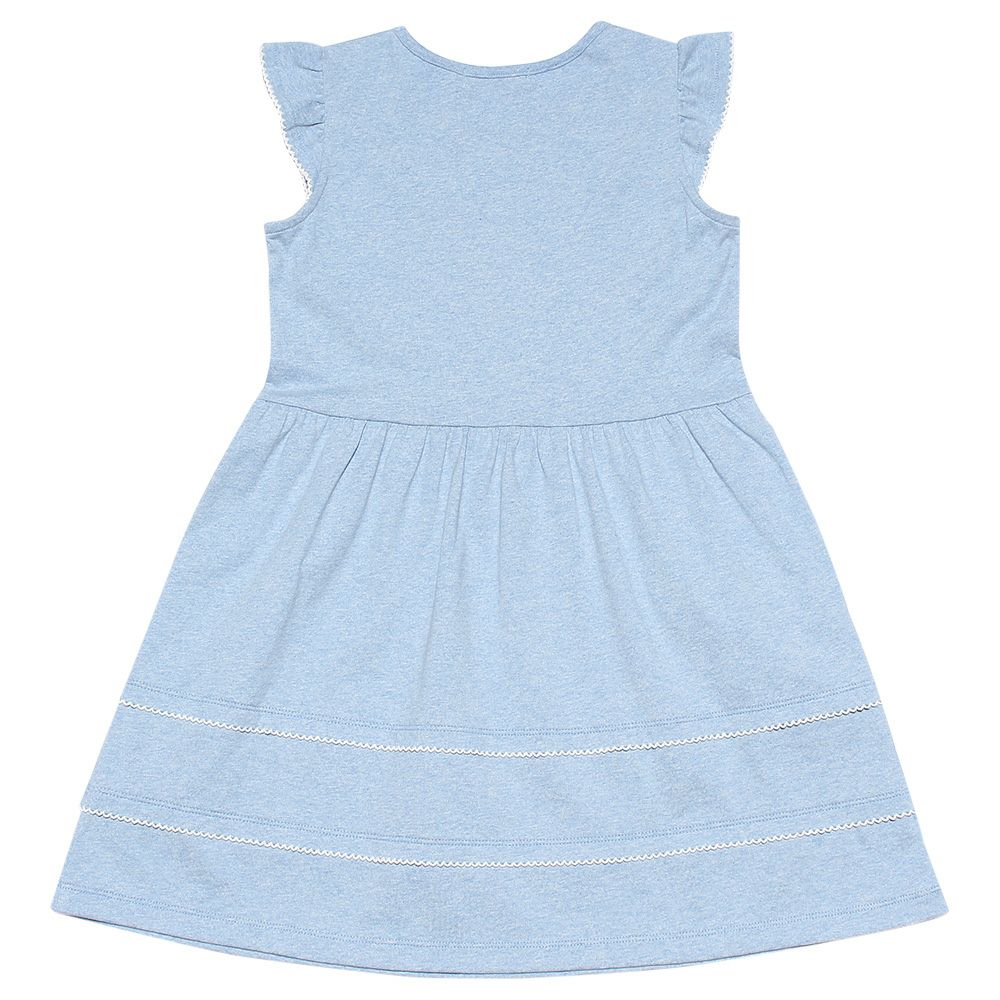 Children's clothing girl 100 % frilled hem pico lace dress blue (61) back