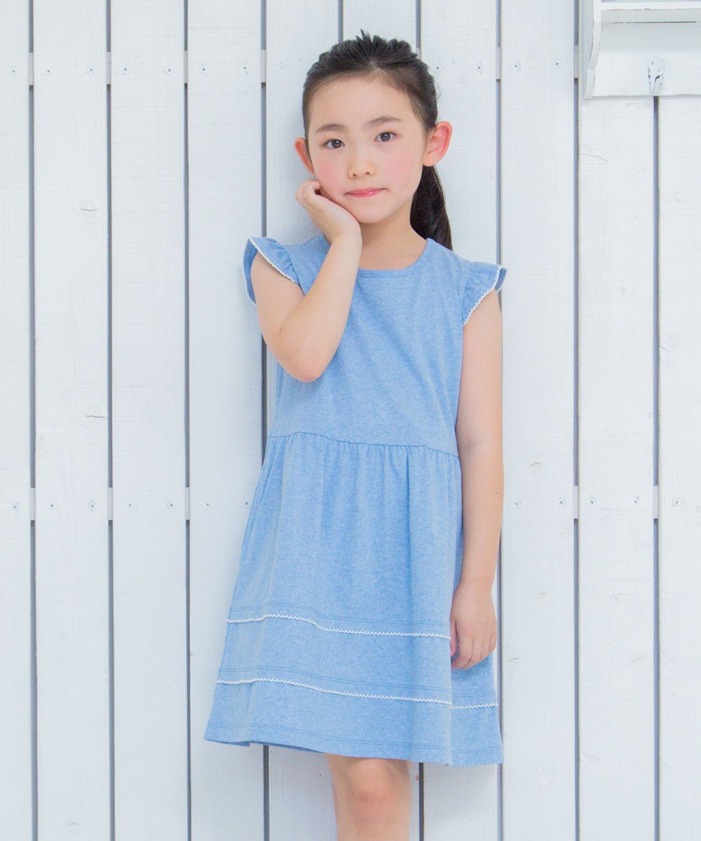 Children's clothing girl 100 % frilled hem pico lace dress blue (61) model image 1
