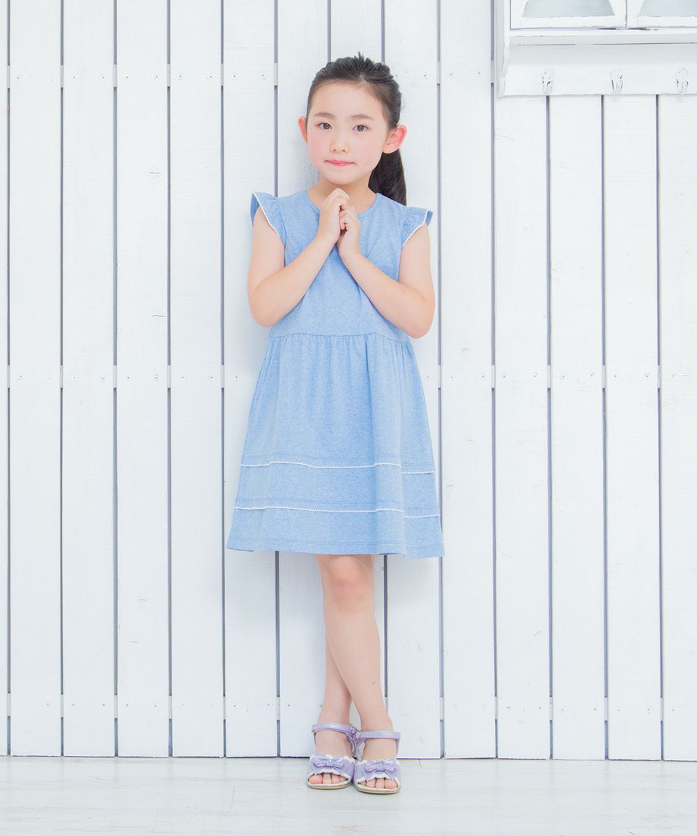 Children's clothing girl 100 % frilled hem pico lace dress blue (61) model image 2