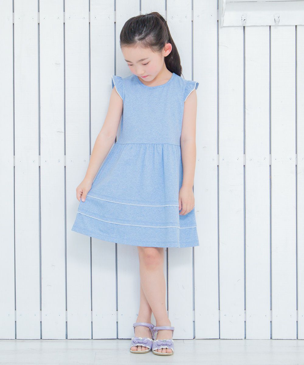 Children's clothing girl 100 % frilled hem pico lace dress blue (61) model image 3
