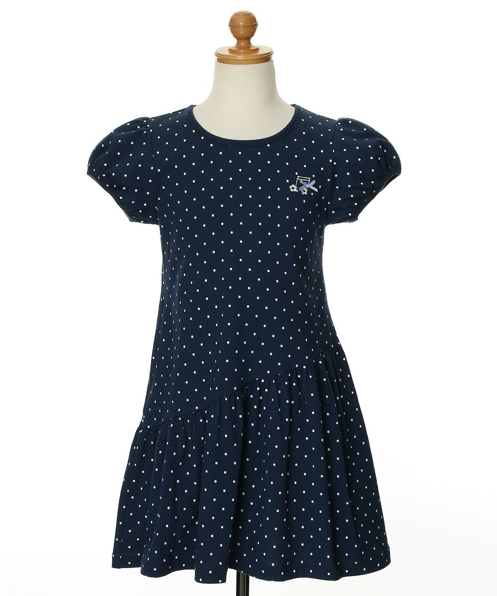 100 % cotton polka dot dress with musical note embroidery Navy torso