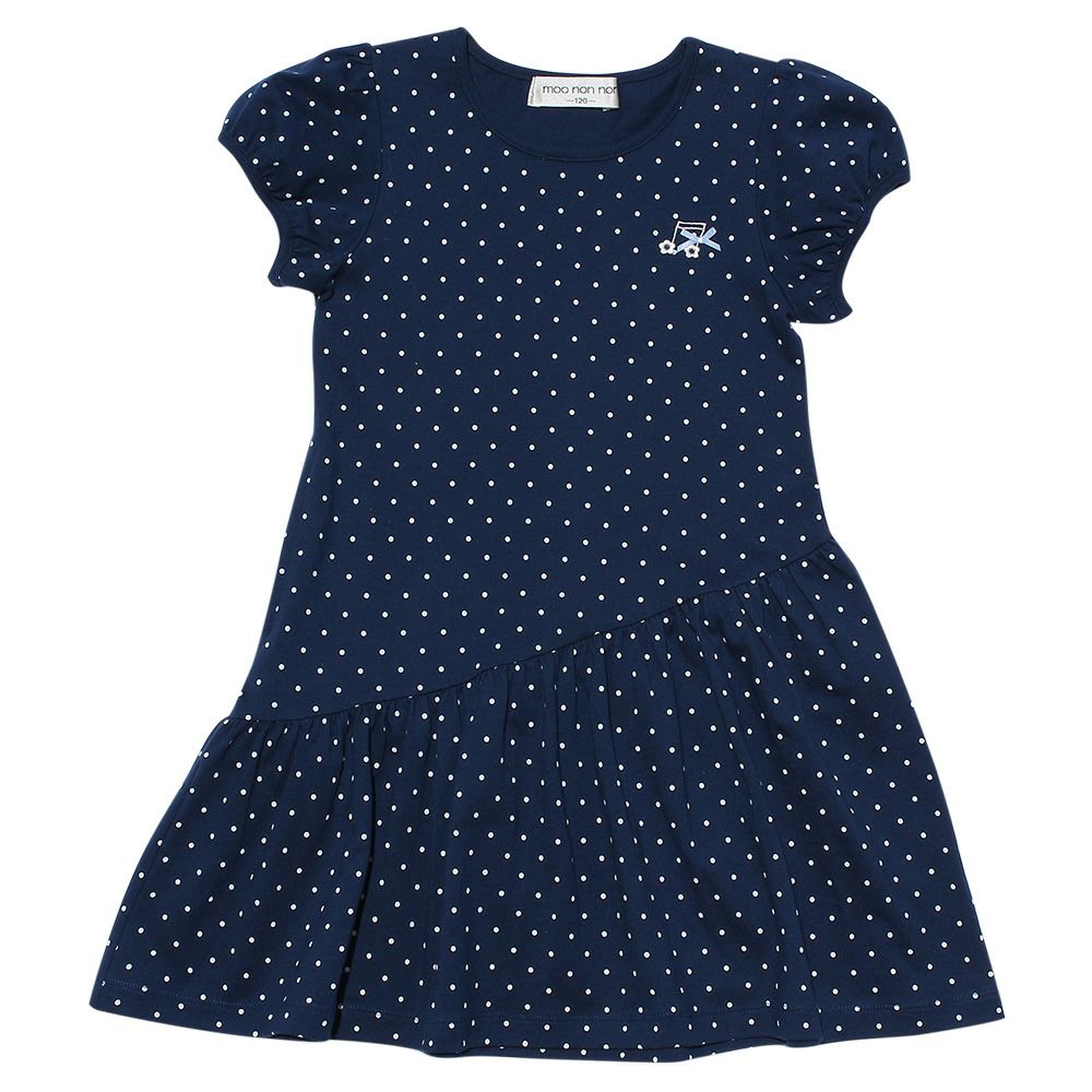 100 % cotton polka dot dress with musical note embroidery Navy front