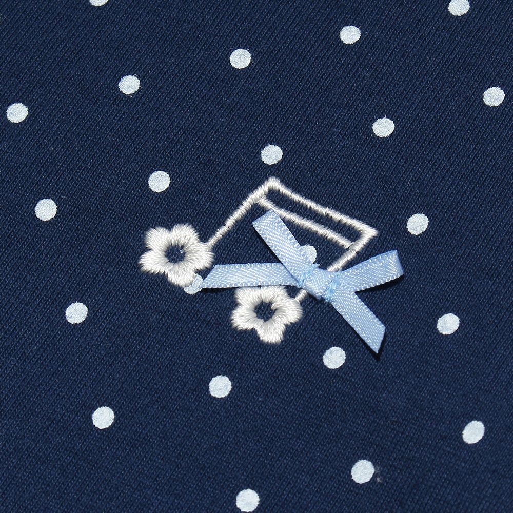 100 % cotton polka dot dress with musical note embroidery Navy Design point 1