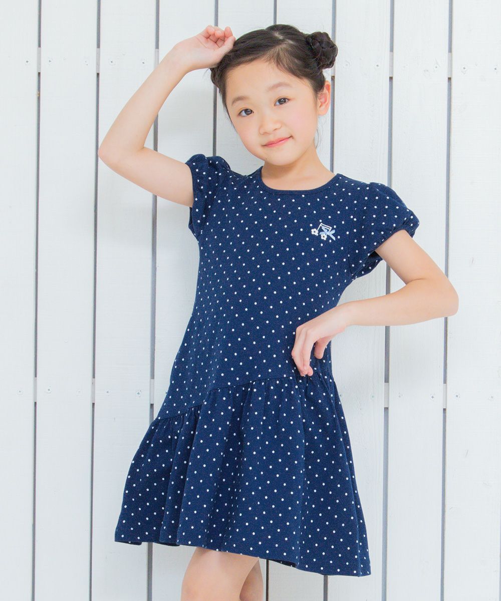 100 % cotton polka dot dress with musical note embroidery Navy model image 1