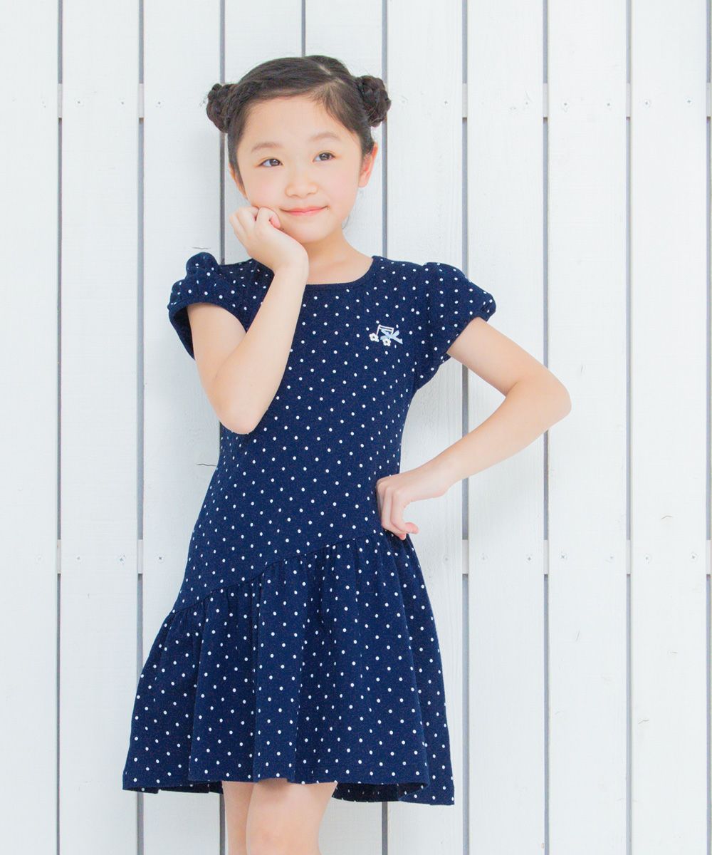 100 % cotton polka dot dress with musical note embroidery Navy model image 2