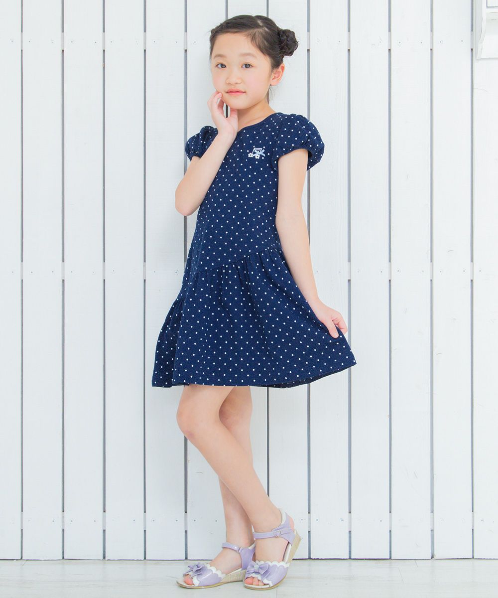 100 % cotton polka dot dress with musical note embroidery Navy model image 3