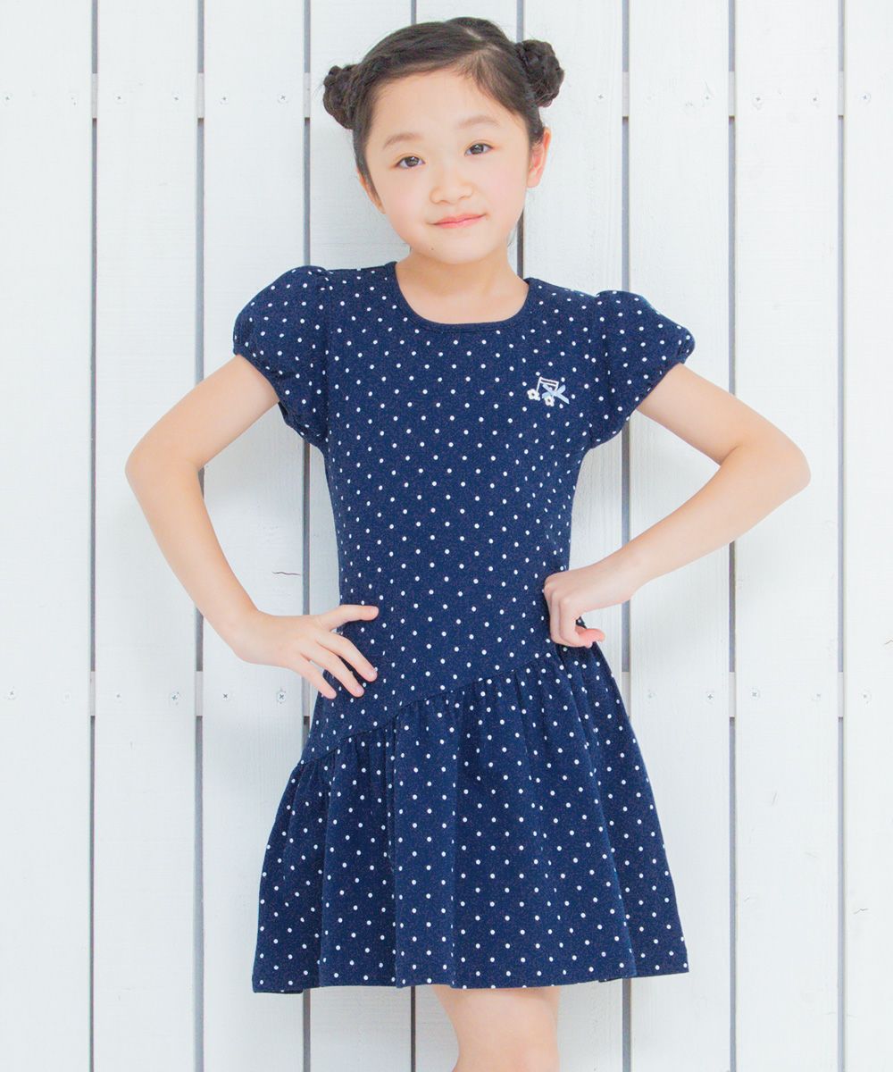 100 % cotton polka dot dress with musical note embroidery Navy model image 4