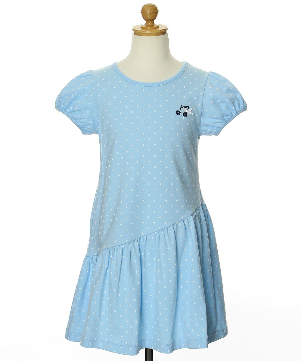 100 % cotton polka dot dress with musical note embroidery Blue torso