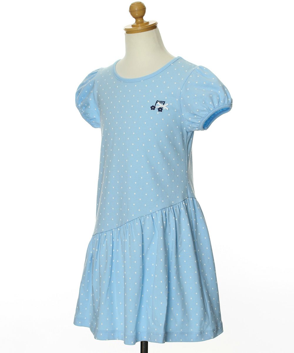 100 % cotton polka dot dress with musical note embroidery Blue torso