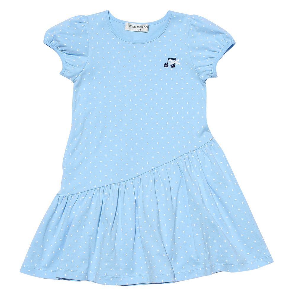100 % cotton polka dot dress with musical note embroidery Blue front