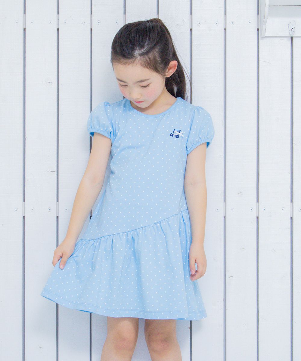 100 % cotton polka dot dress with musical note embroidery Blue model image 2