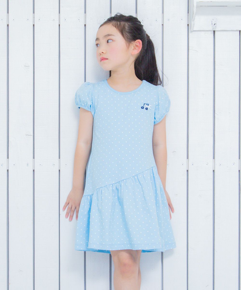 100 % cotton polka dot dress with musical note embroidery Blue model image 3