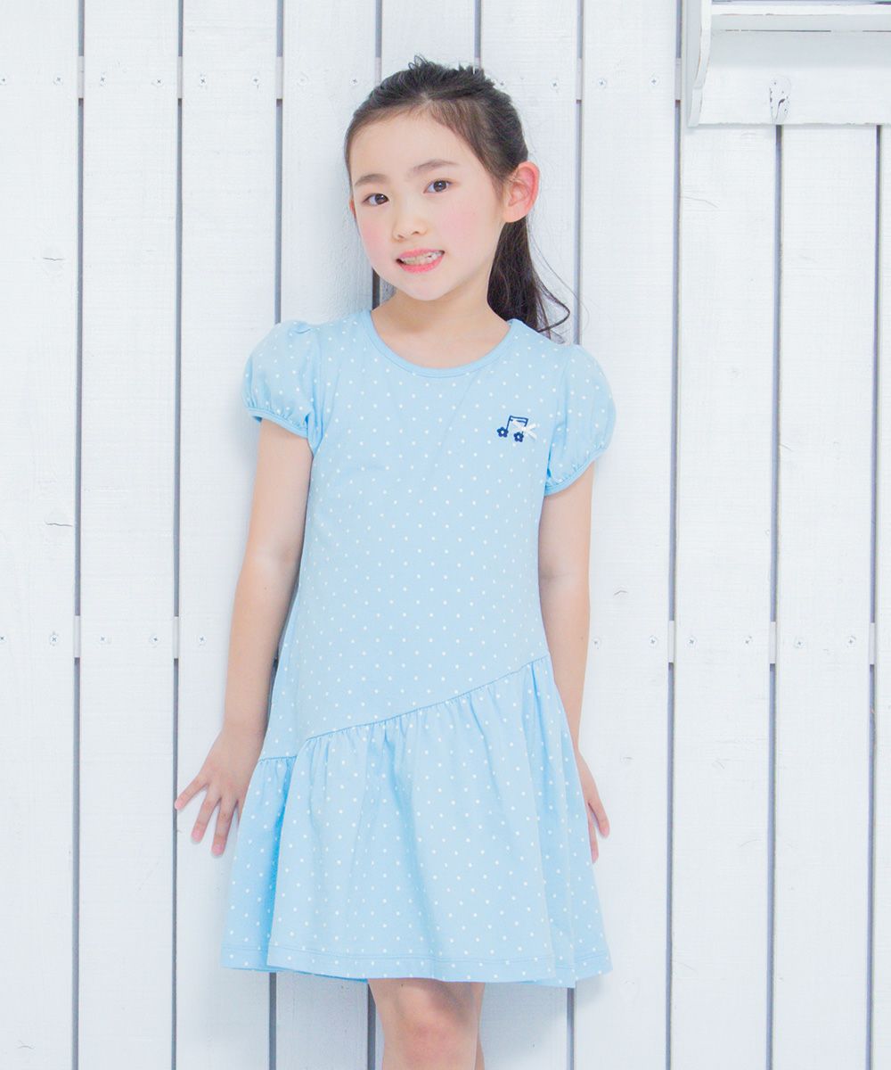 100 % cotton polka dot dress with musical note embroidery Blue model image 4