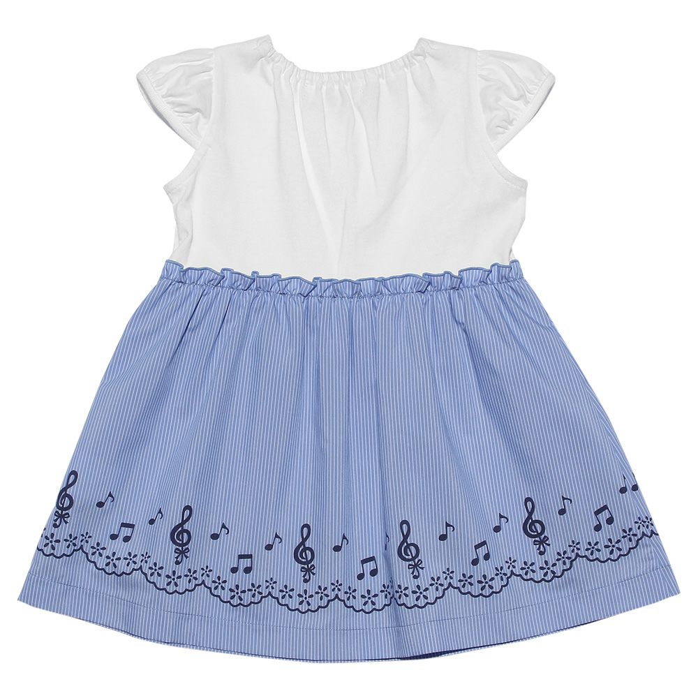 Baby Size Stripe Docking Dress with musical notes print with collar Blue back