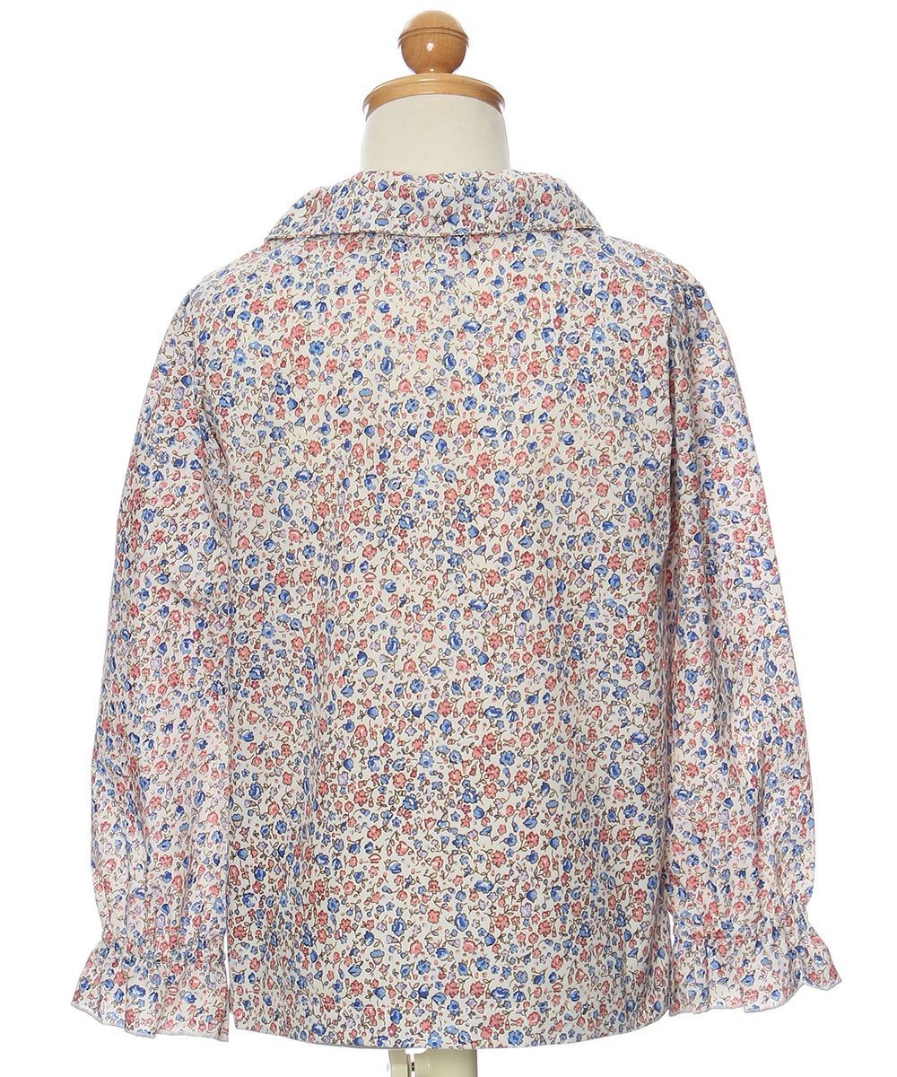Flower pattern gathering with collar frill sleeve blouse Blue torso