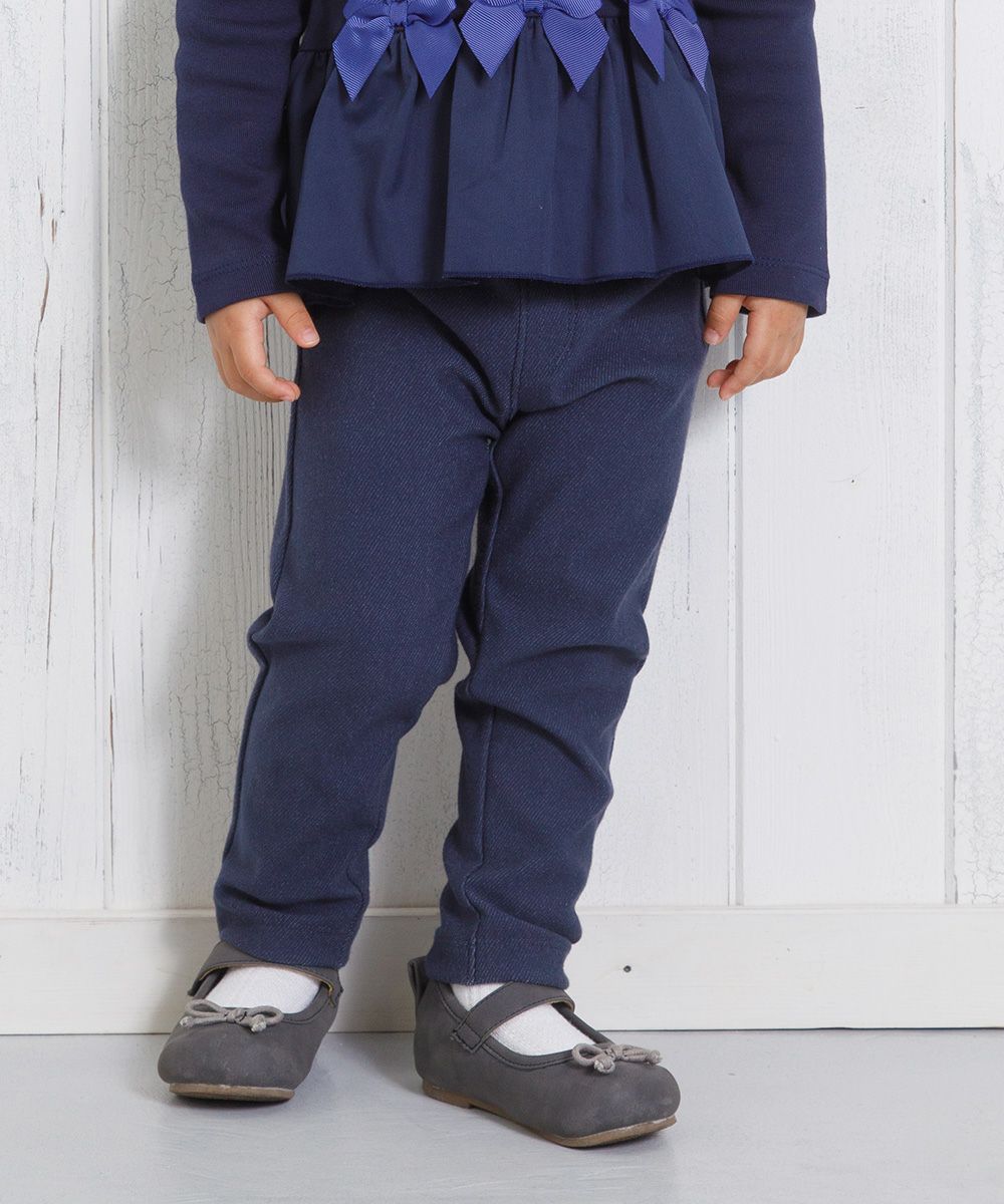 Baby Clothes Girl Baby Size Denim Knit Full Long Long Pants Navy (06) Model image Up