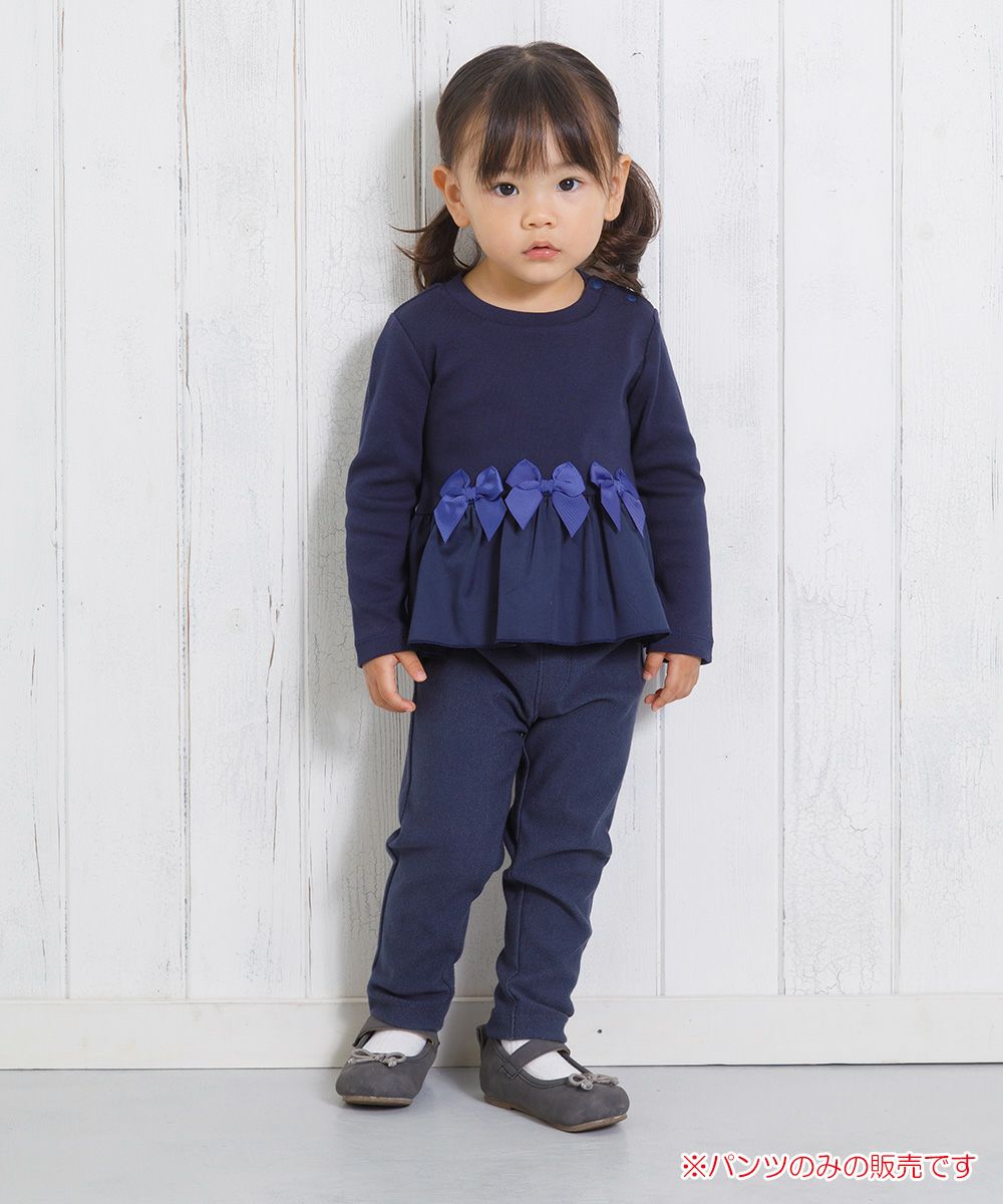 Baby Clothes Girl Baby Size Denim Knit Full Long Long Pants Navy (06) Model Image throughout the body
