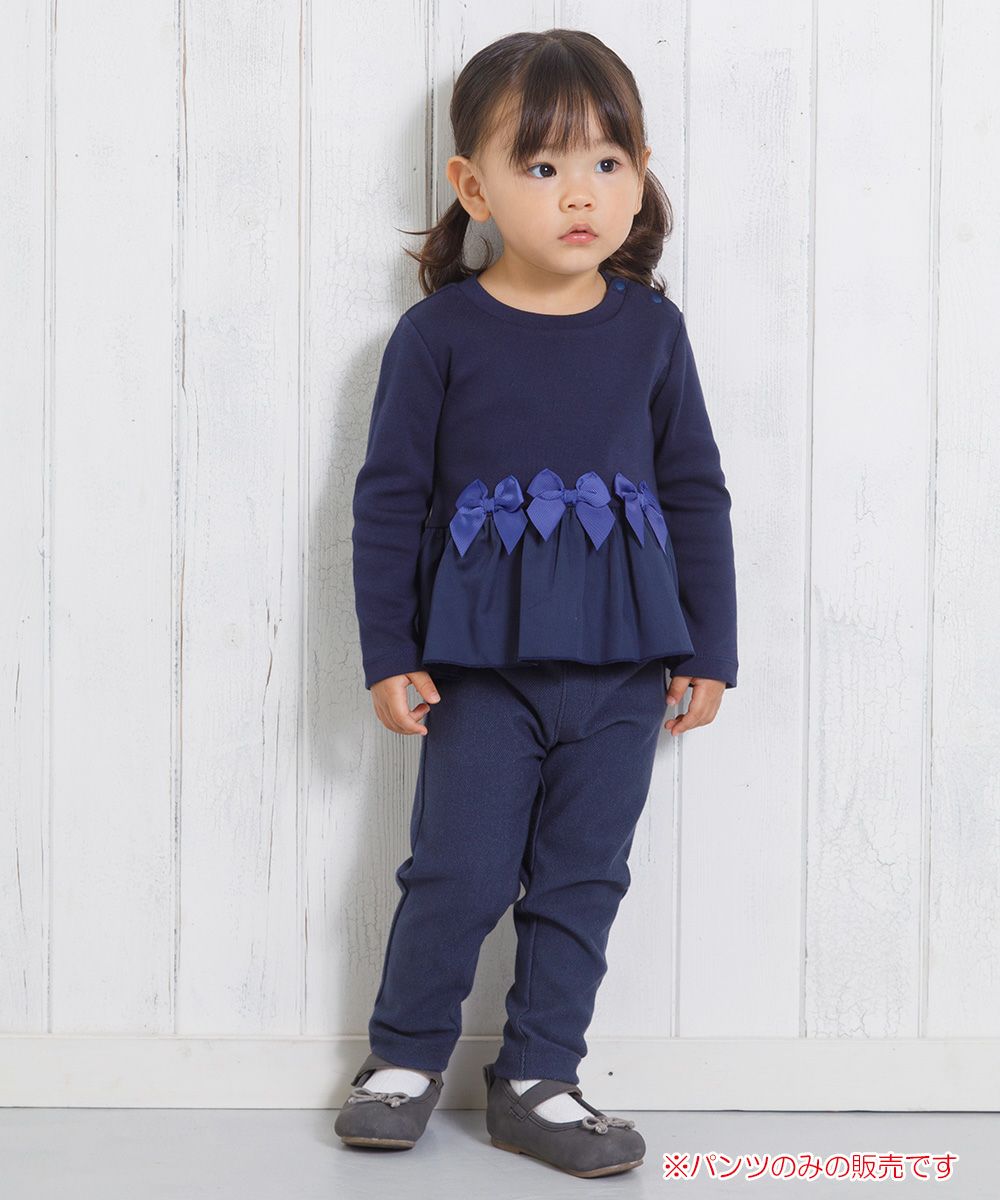 Baby Clothing Girl Baby Size Denim Knit Full Long Long Pants Navy (06) Model Image 1
