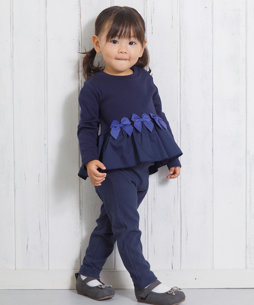 Baby Clothing Girl Baby Size Denim Knit Full Long Long Pants Navy (06) Model Image 3