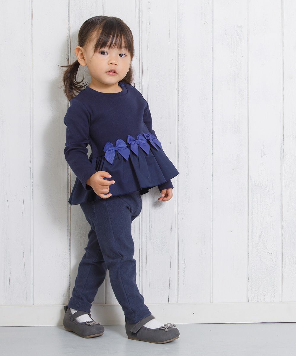 Baby Clothing Girl Baby Size Denim Knit Full Long Long Pants Navy (06) Model Image 4