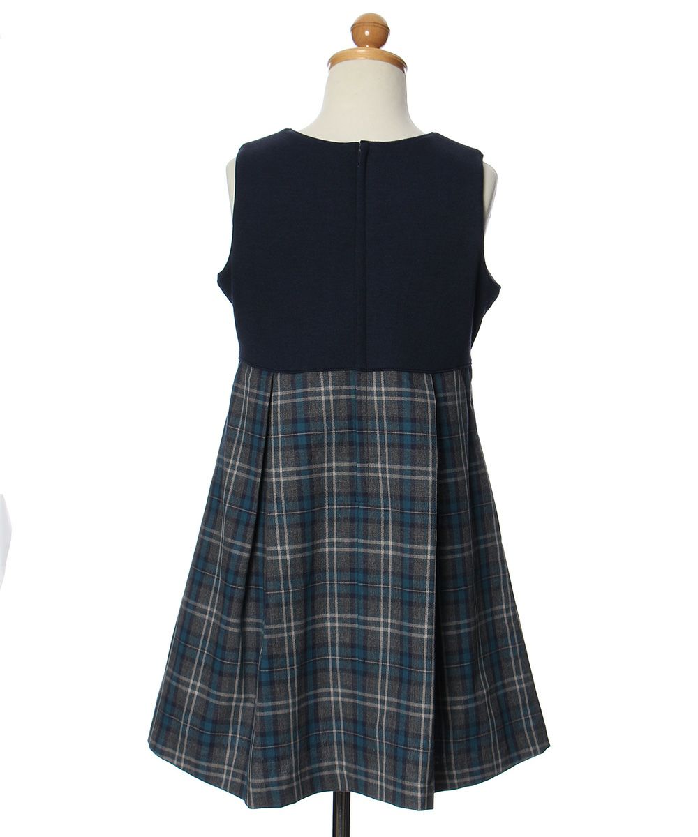 Children's clothing girl with double knit ribbon check pattern dress navy (06) torso