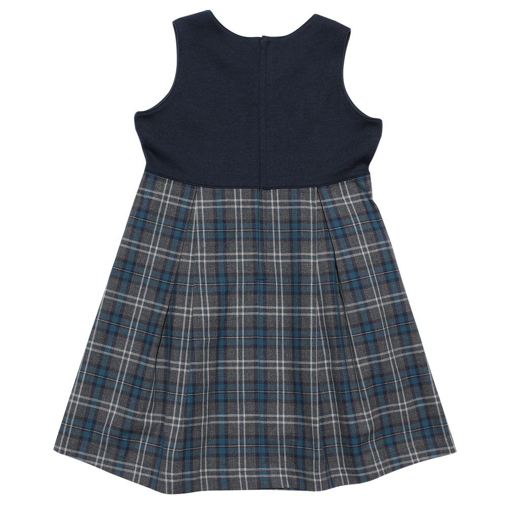 Children's clothing girl double knit ribbon check pattern dress navy (06) back