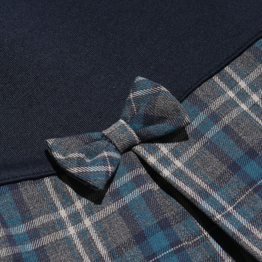 Children's clothing girl double knit ribbon check pattern dress navy (06) Design point 1