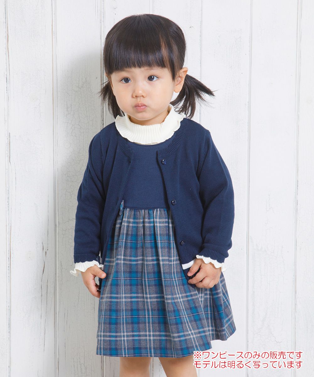 Baby Clothing Girl Baby Size Double Knit Ribbon Check Pattern One Piece Navy (06) Model Image 1
