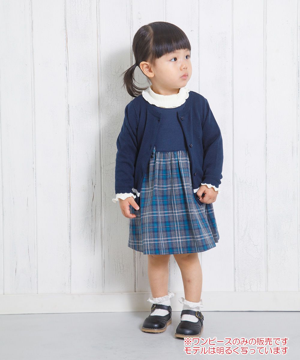Baby Clothing Girl Baby Size Double Knit Ribbon Check Pattern One Piece Navy (06) Model Image 2