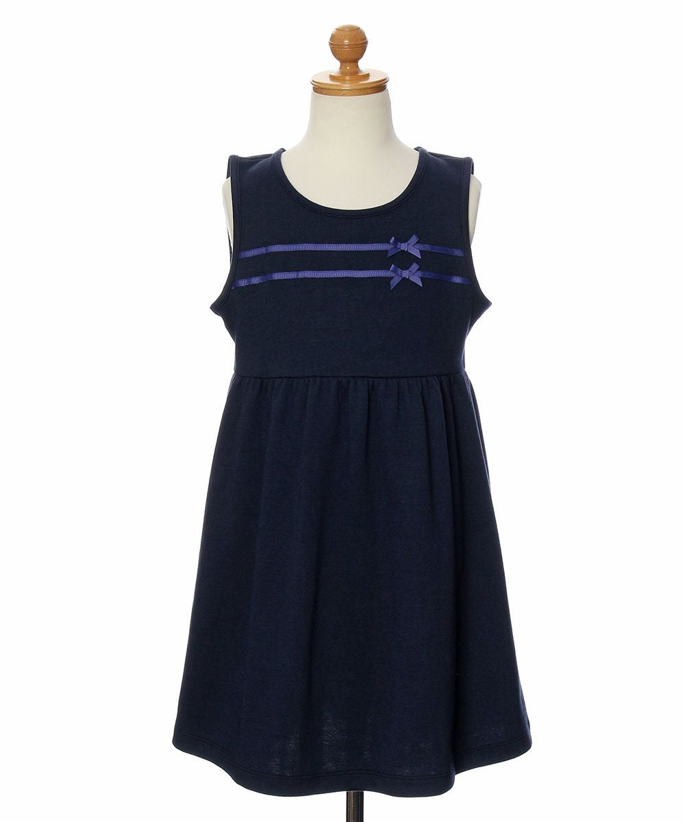 Gathered dress with double knit ribbon Navy torso