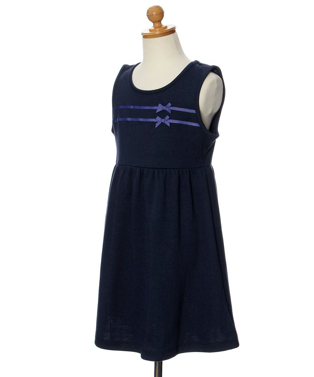 Gathered dress with double knit ribbon Navy torso