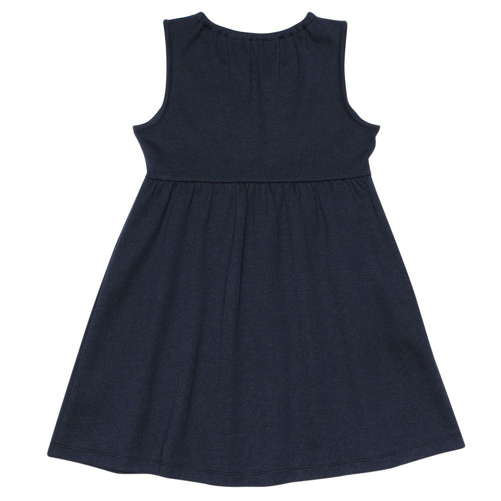 Gathered dress with double knit ribbon Navy back