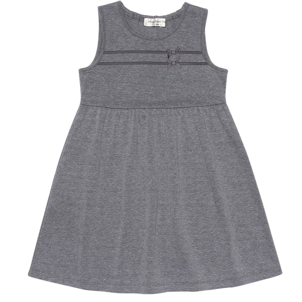 Gathered dress with double knit ribbon Misty Gray front