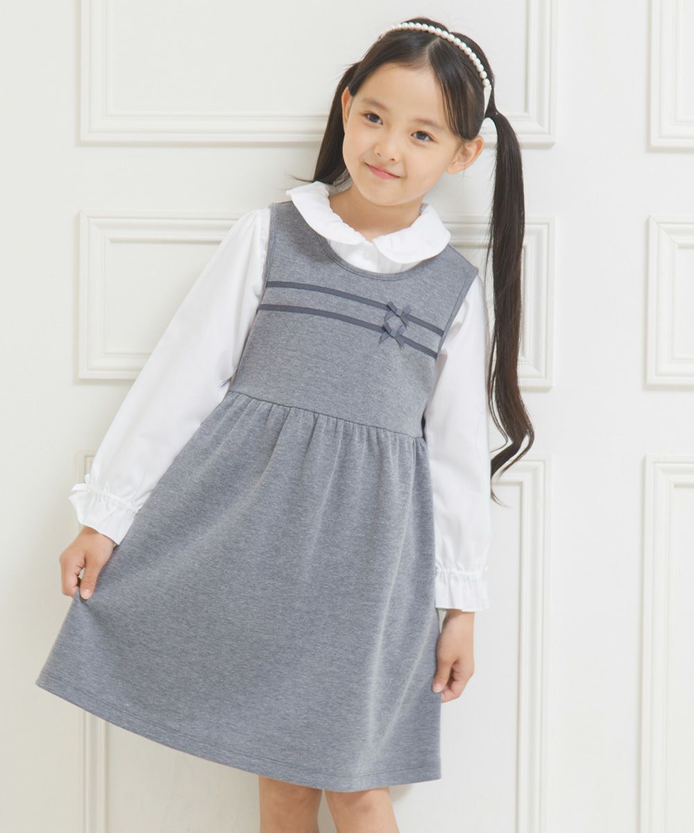 Gathered dress with double knit ribbon Misty Gray model image 1