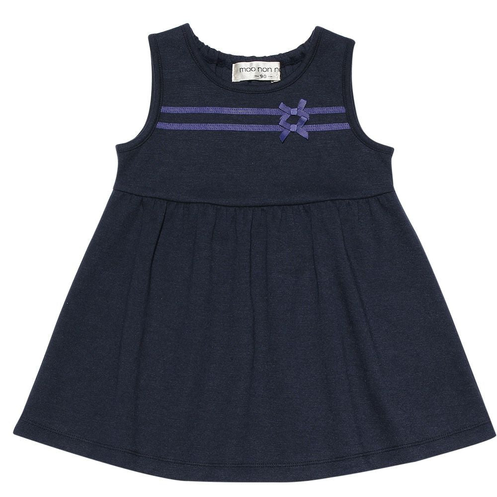 Double knit dress with baby size ribbon Navy front