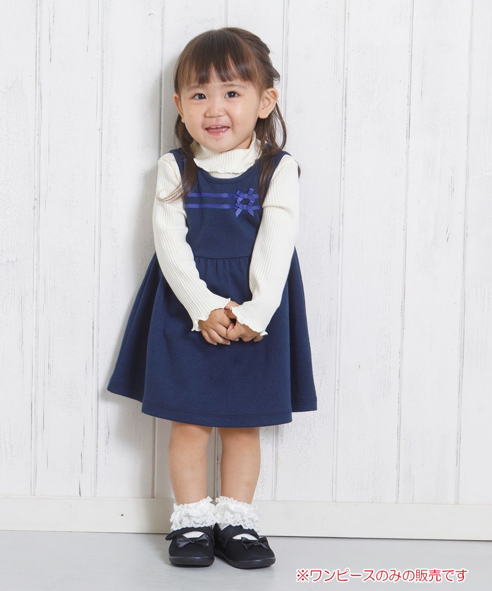 Double knit dress with baby size ribbon Navy model image whole body