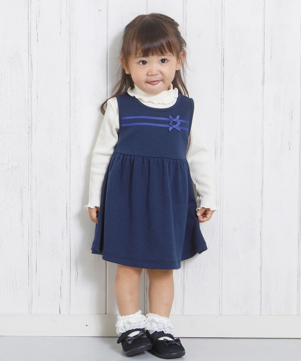 Double knit dress with baby size ribbon Navy model image 2