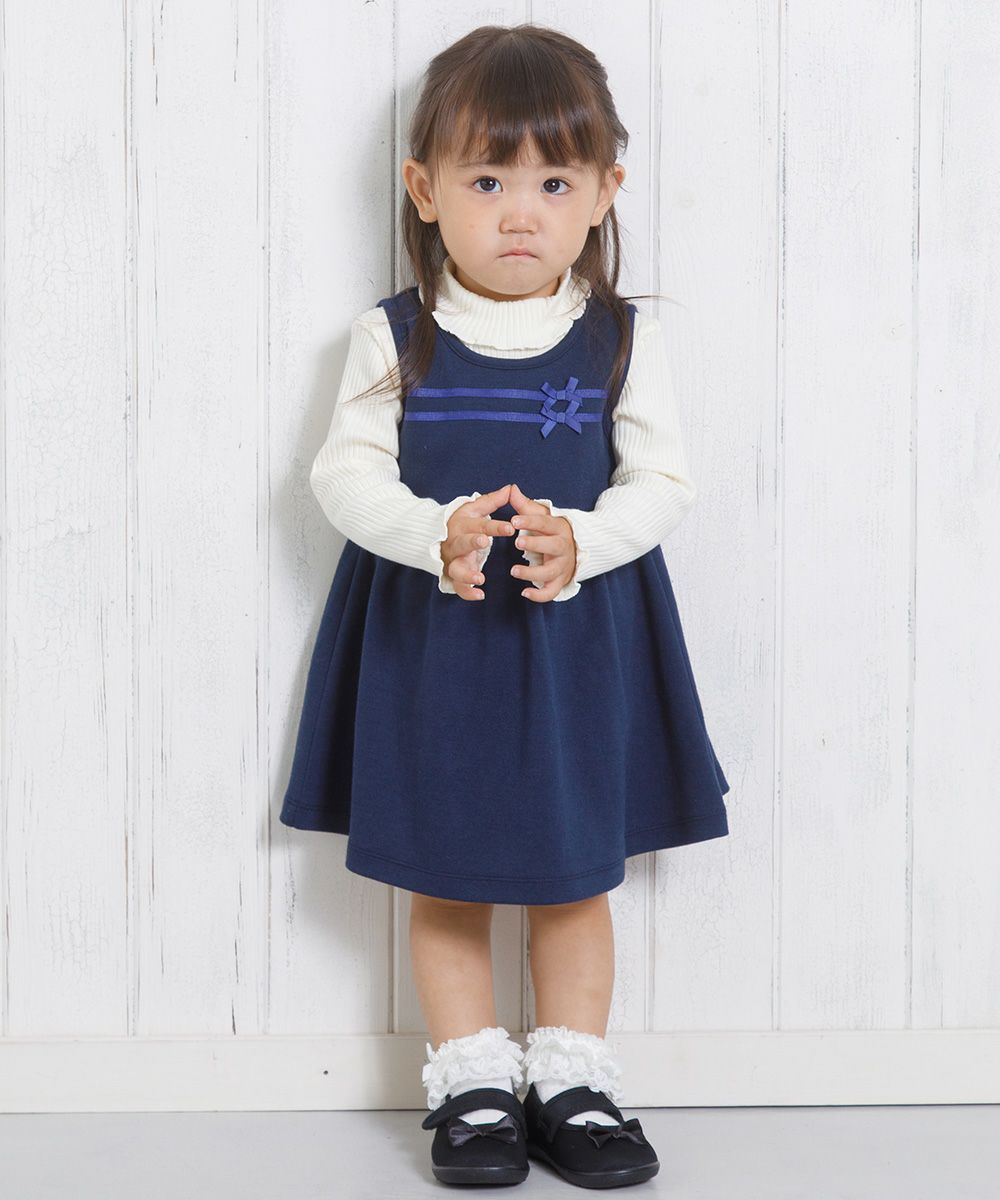 Double knit dress with baby size ribbon Navy model image 3