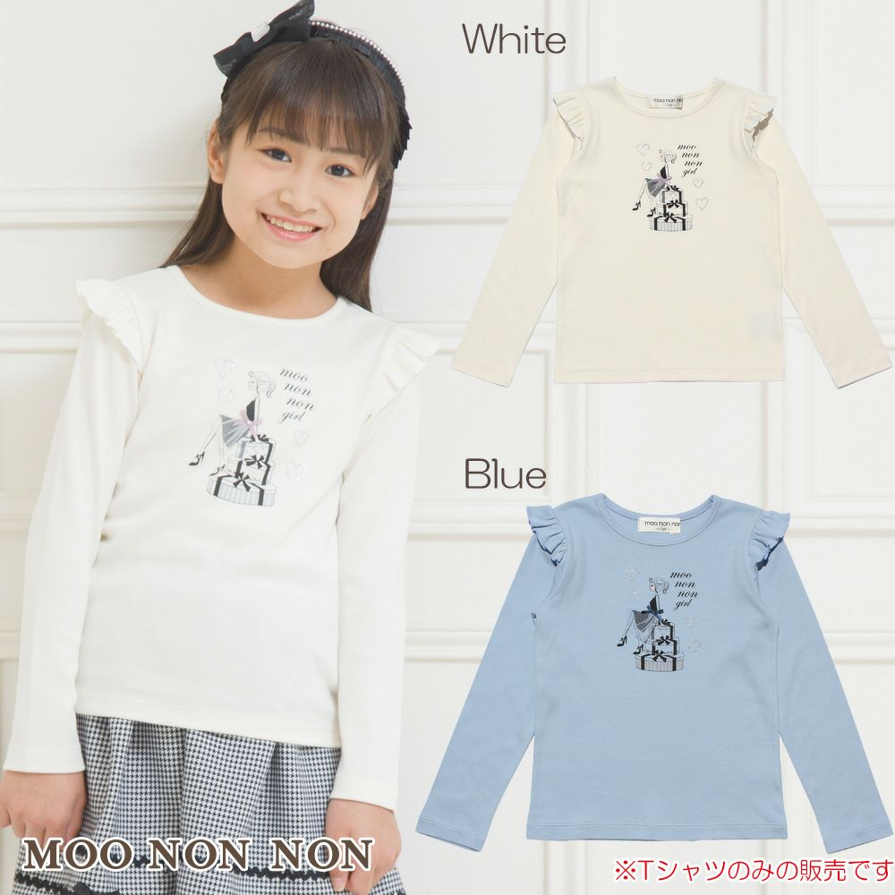 Children's clothing girl 100 % cotton girl & logo print frilled T -shirt