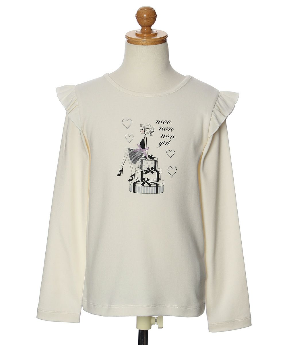 Children's clothing girl 100 % cotton girl & logo print frill T -shirt off -white (11) torso