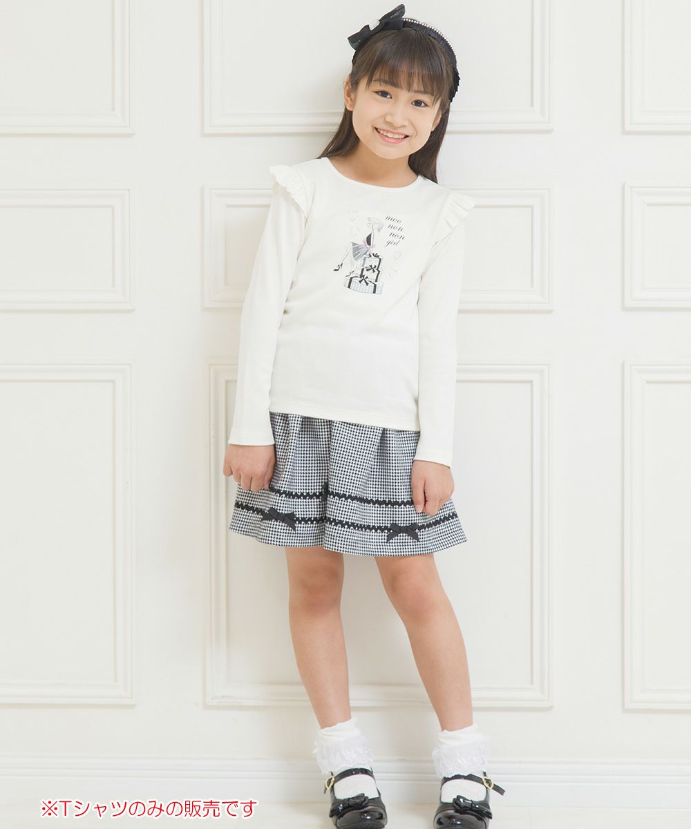Children's clothing girl 100 % cotton girl & logo print frill T -shirt off -white (11) model image whole body