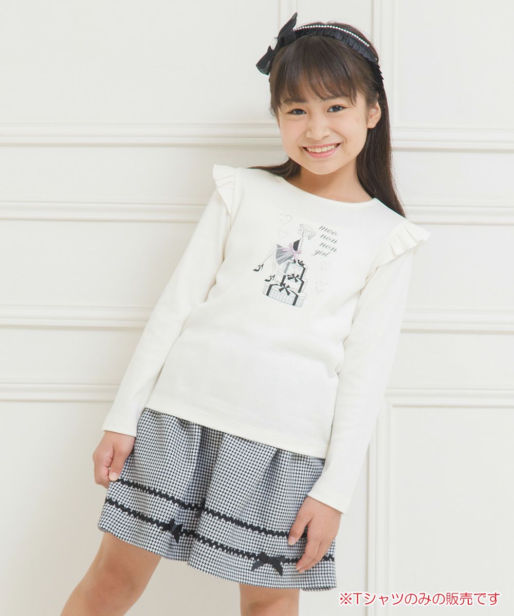 Children's clothing girl 100 % cotton girl & logo print frill T -shirt off -white (11) model image 1