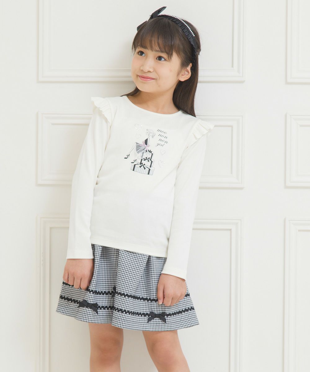 Children's clothing girl 100 % cotton girl & logo print frilled T -shirt off -white (11) model image 2