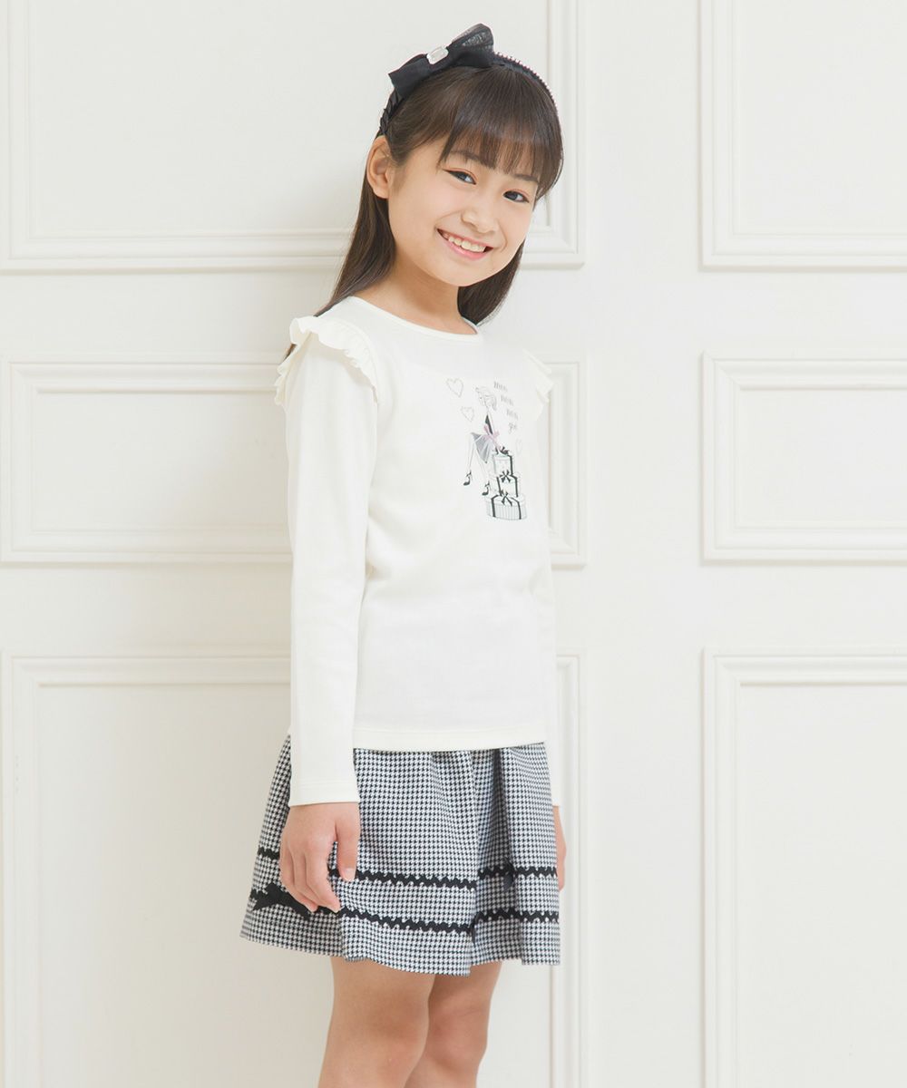 Children's clothing girl 100 % cotton girl & logo print frill T -shirt off -white (11) model image 3