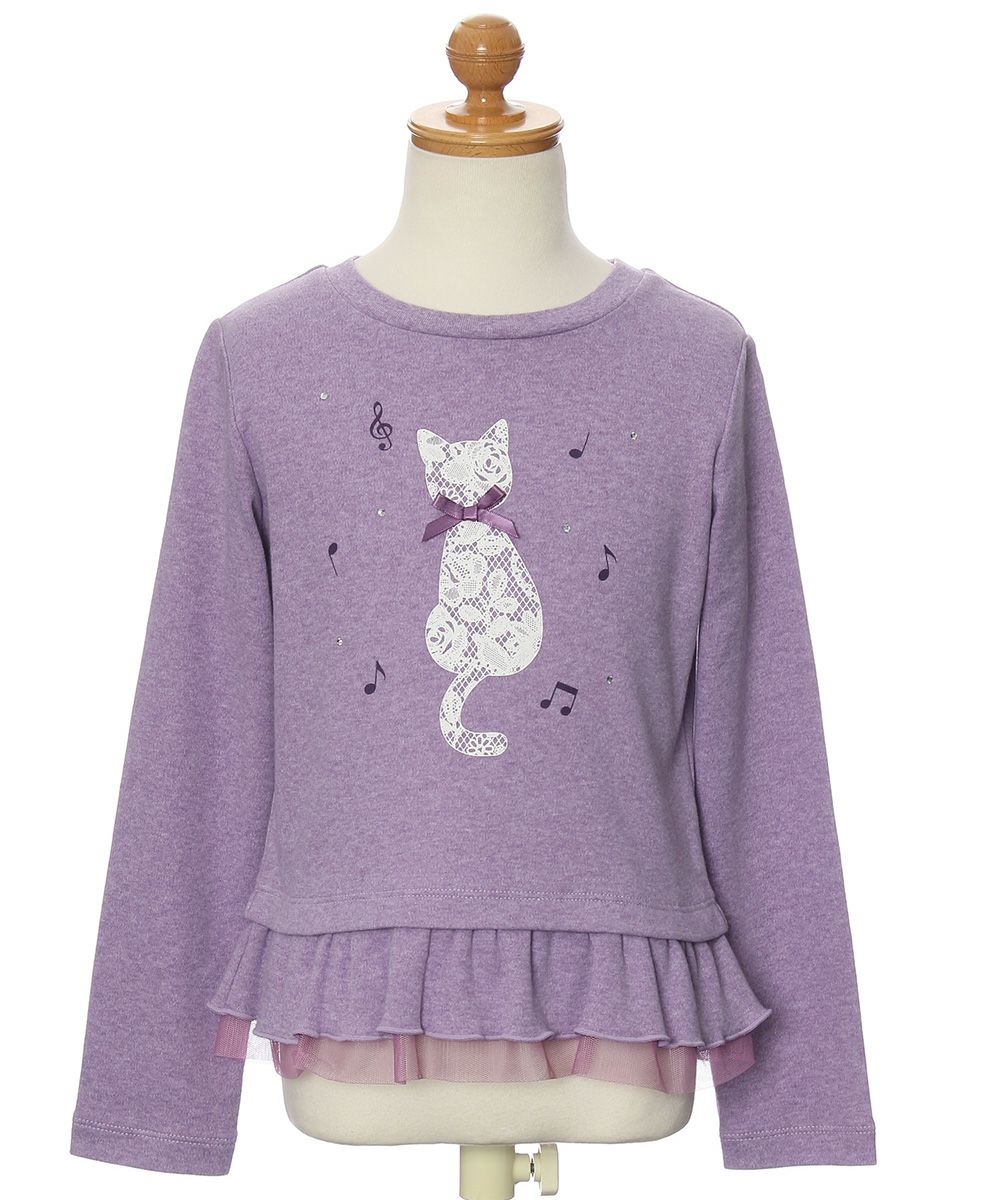 Children's clothing girl cat print tulle frills T -shirt purple (91) torso
