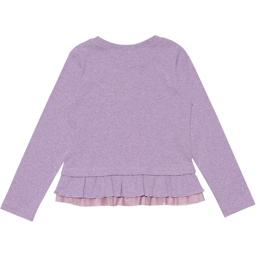 Children's clothing girl cat print tulle frill T -shirt purple (91) back