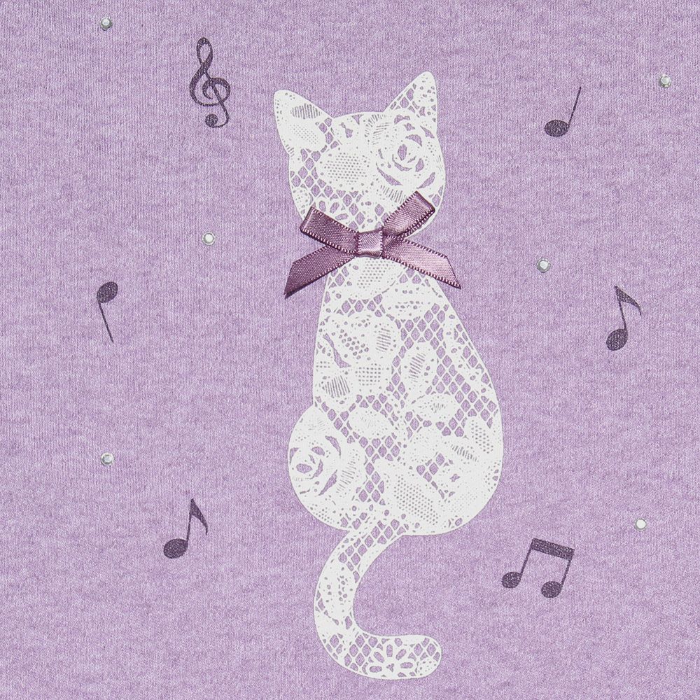 Children's clothing Girl Cat Print Tulle Frill T -shirt Purple (91) Design Point 1