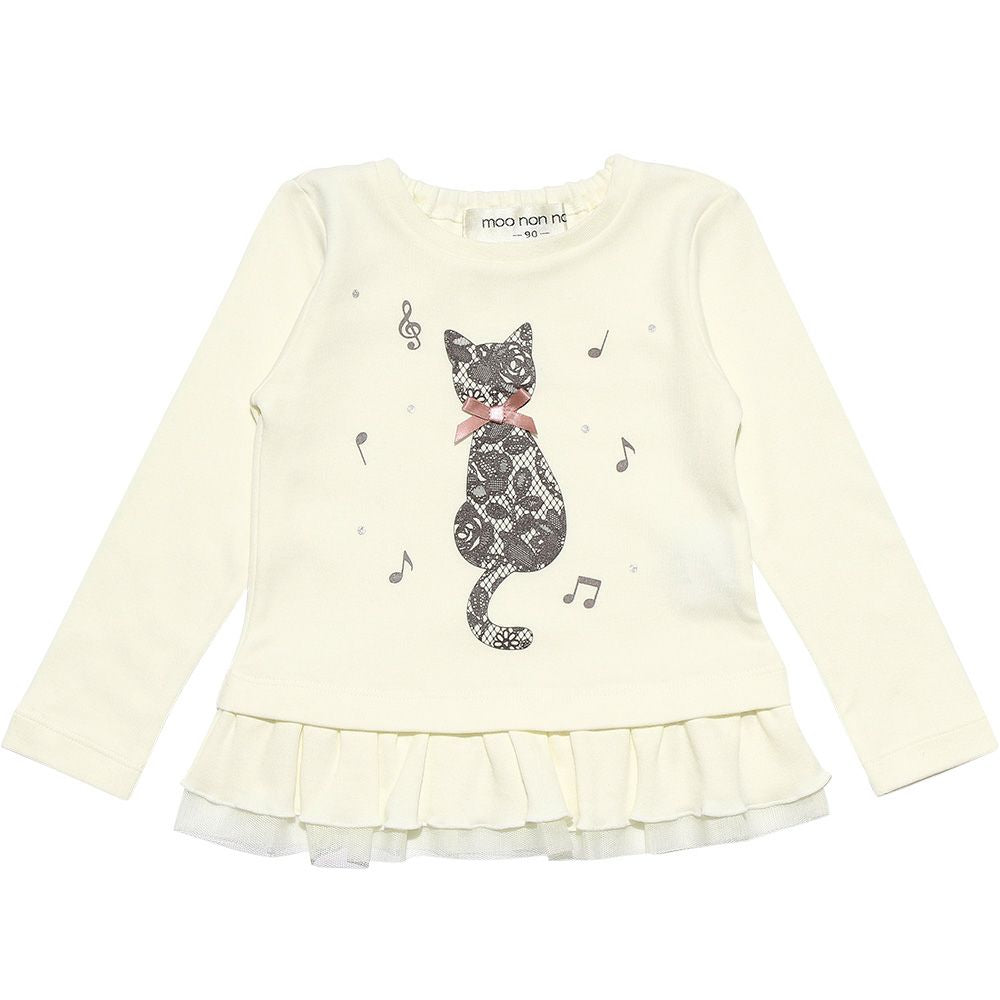 Baby Clothing Girl Baby Size Neko Print Tulle Frill T -shirt Off White (11) Front