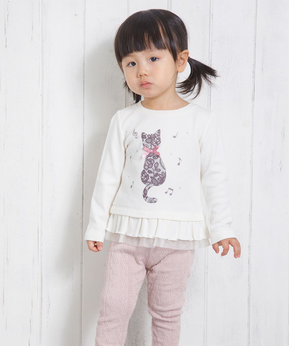 Baby Clothing Girl Baby Size Neko Print Tulle Frill T -shirt Off White (11) Model Image 2