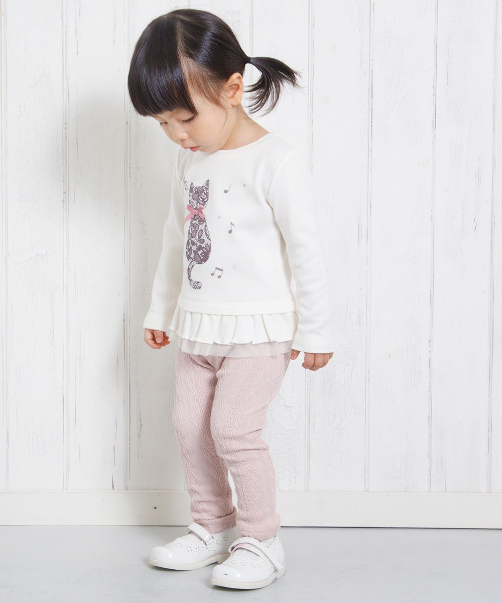 Baby Clothing Girl Baby Size Neko Print Tulle Frill T -shirt Off White (11) Model Image 3